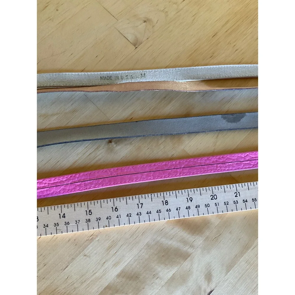 Lot of 4 Womens Skinny Belts White Black Blue Pink Textured Faux Leather Size M